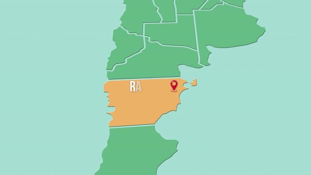 Mapa de Argentina con divisi&oacute;n pol&iacute;tica resaltando la provincia Provincia de Chubut y capital Rawson