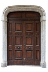  Classic Italian Renaissance Wooden Door with Stone Arch Frame Isolated on Transparent Background, png