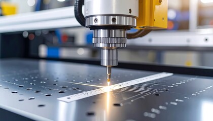 Industrial metal cutting machine in action