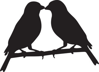 Obraz premium Two birds kissing on a branch love romance