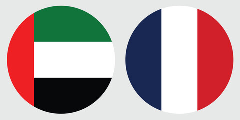 Dubai and France Circular Flags on Grey Background , vector design and illustration 