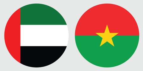 Dubai and Burkina Faso Circular Flags on Grey Background , International Unity and Diplomatic Relations , vector design and digital illustration 