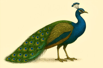 Obraz premium Detailed Illustration of a Peacock with Vibrant Feathers