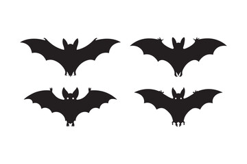 Four silhouetted bats flying against a white background