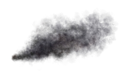 Thick black exhaust smoke cloud trail isolated from aircraft or vehicle with combustion engine
