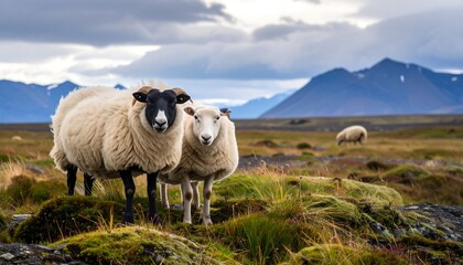 Obraz premium Sheep in a scenic Icelandic landscape