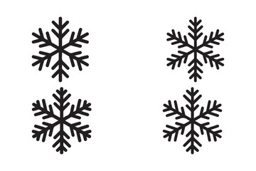 Four black snowflake icons on a white background