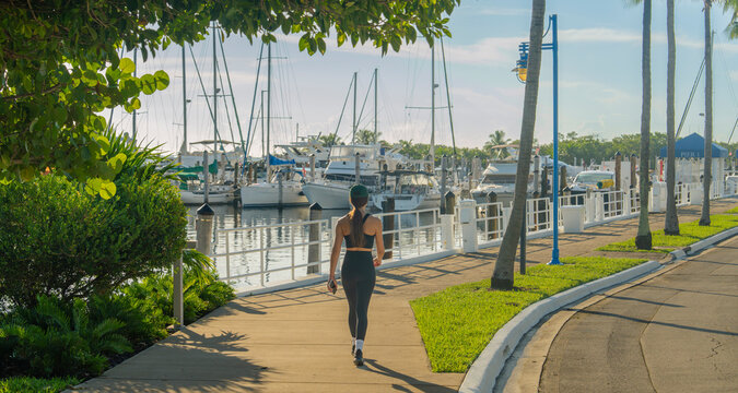 view from the pier marina woman walking Coconut Grove Miami  boast sport 
