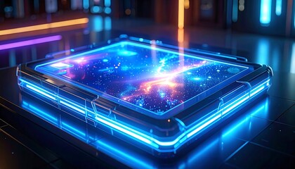 Futuristic display showcasing cosmic imagery
