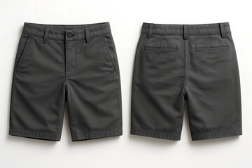 Charcoal Gray Chino Shorts Mockup – Front and Back View on White Background