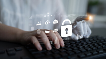 AI-powered lock system showing advanced cybersecurity, identity verification, and data protection...