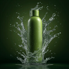 Green Tin Bottle with Dynamic Water Splash Concept