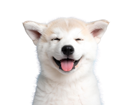  Firefly_ Happy dog puppy winking an eye and smiling on colored blue backgorund with closed ey