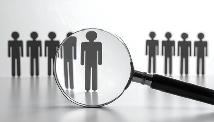 Magnifying glass focusing on a single person among a group