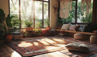 Bohemian Interior Design with Natural Light and Plants Creating a Cozy Space
