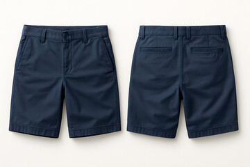 Navy Blue Chino Shorts Mockup – Front and Back View on White Background