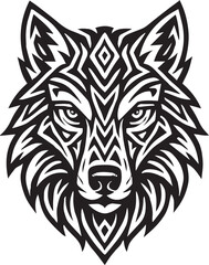 Fototapeta premium Geometric Wolf Face – Tribal Style Black and White Vector Illustration