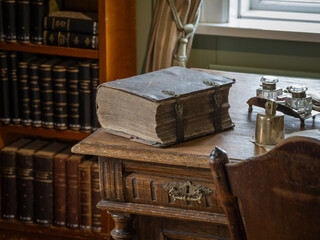  ancient book on an old table