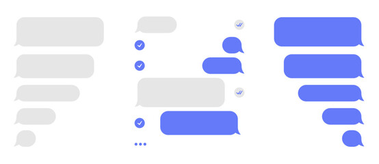 Message smartphone template. Mobile chatting sms app template bubbles. Message bubbles, record bubble, chat on smartphone icons. Phone chatting sms template bubbles.
