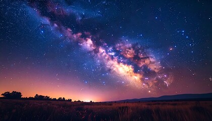 Fototapeta premium Starry night landscape with milky way