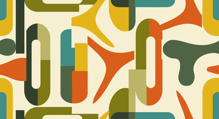 Retro Geometric Pattern with Earthy Tones and Abstract Shapes.