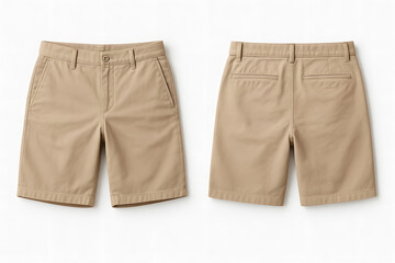 Sand Beige Chino Shorts Mockup – Front and Back View on White Background