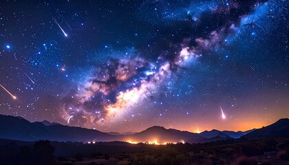 Naklejka premium Starry night with shooting stars