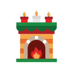 christmas fireplace on white background
