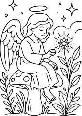 Beautiful Angel coloring pages for kids with Christmas