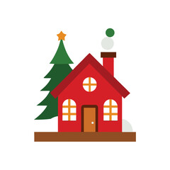 christmas village house on white background