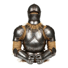 Medieval suit of armor with straw-filled torso display