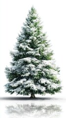 Snow-covered evergreen tree stands tall in a winter landscape showcasing natural beauty and seasonal serenity
