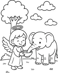 Beautiful Angel coloring pages for kids with Christmas