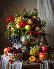 Still life arrangement of fruit and berries