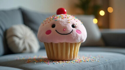 Mascot muffin on the sofa