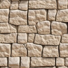 Obraz premium Seamless Jerusalem Stone Wall Texture, Natural Beige Limestone Blocks, Photorealistic 4K PBR, Ultra-Realistic Architectural Material Background for Interior and Exterior Design
