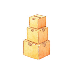 Obraz premium Stacked cardboard boxes in watercolor artwork