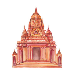 Obraz premium Watercolor illustration of a Buddhist temple. Hand-painted design inspired by Asian traditions, meditation and spiritual festivals.