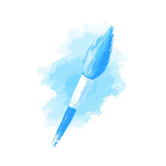 Blue paintbrush with vibrant stroke on white background