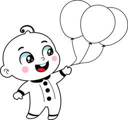 Cheerful Baby Cartoon Character Holding Balloons a Whimsical Depiction of Joy and Innocence in Animated Form, A Heartwarming Scene