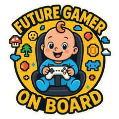 Rear Window Car Sticker- Cute Baby Future Gamer On Board Driving Fun