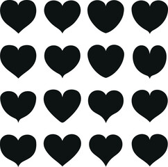 Vector art of collection of black heart shapes, showcasing various styles and designs for love, romance, and valentines day themes