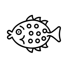 Black and White Puffer Fish Illustration with Circular Spots