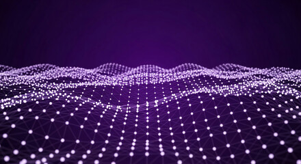 Abstract purple background with interconnected glowing nodes, creating a wavy, network-like texture suitable for technology or digital concepts