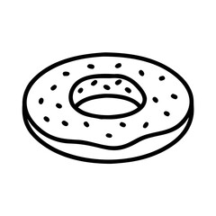 Simple black and white donut illustration with minimalist sketch style outline