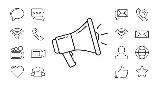 Set of Communication and Social Media Icons for Broadcasting Messages - Powered by Adobe