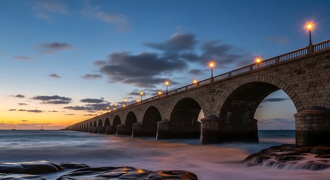 Majestic Stone Arch Bridge at Sunset.