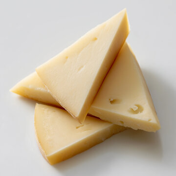 riangular slices of kashar cheese, the visual quality should be high resolution, the texture of kashar cheese should be clear, the cheese slices should be thin slices, white background

