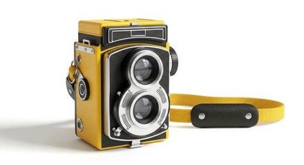 Vintage Yellow Twin Lens Reflex Camera with Leather Strap for Photography Enthusiasts