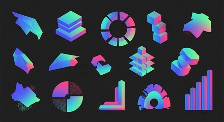 Vibrant Gradient Isometric Infographic Elements Set.